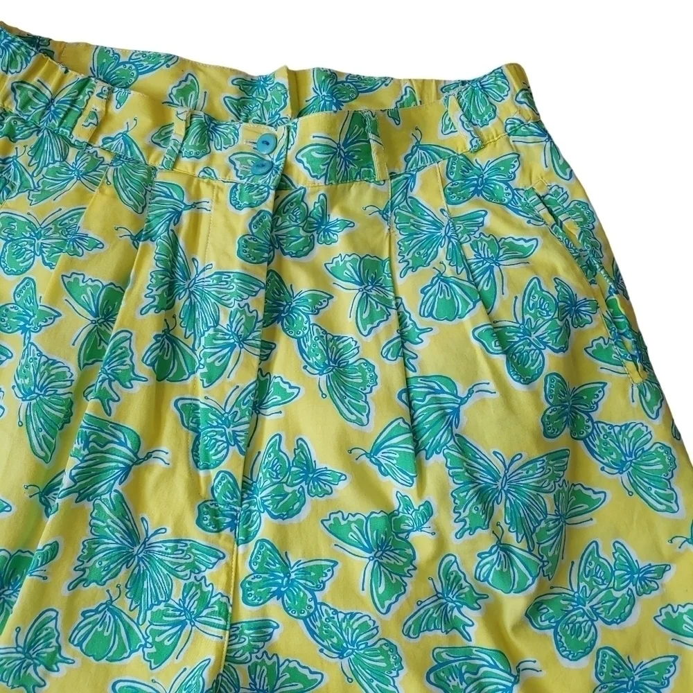 Y2K Lilly Pulitzer Green Yellow Butterfly Print High Rise Shorts Size 8